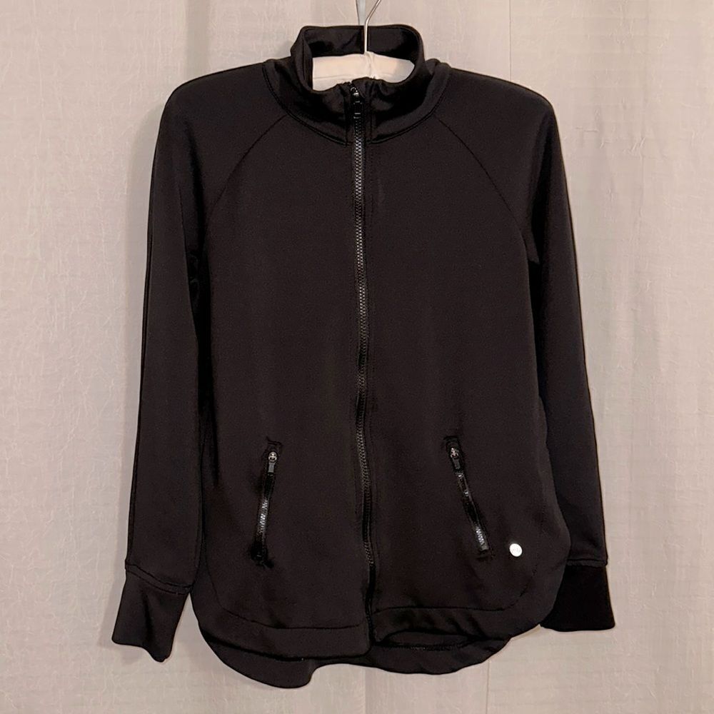 apana S Black Mockneck Raglan Sleeve Full Zip Yoga Sweatshirt